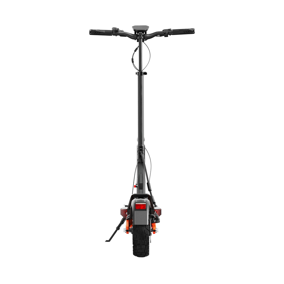 Rear view of Joyor T10 electric scooter with integrated taillight, rear fender, and wide tire.